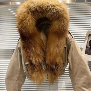 New - On Sale Real Raccoon Collar Cropped Bomber Jacket